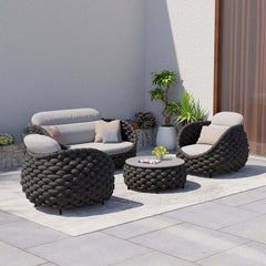 Stirling Outdoor Sofa Set with Woven Rope and Stone Top - Modern Design