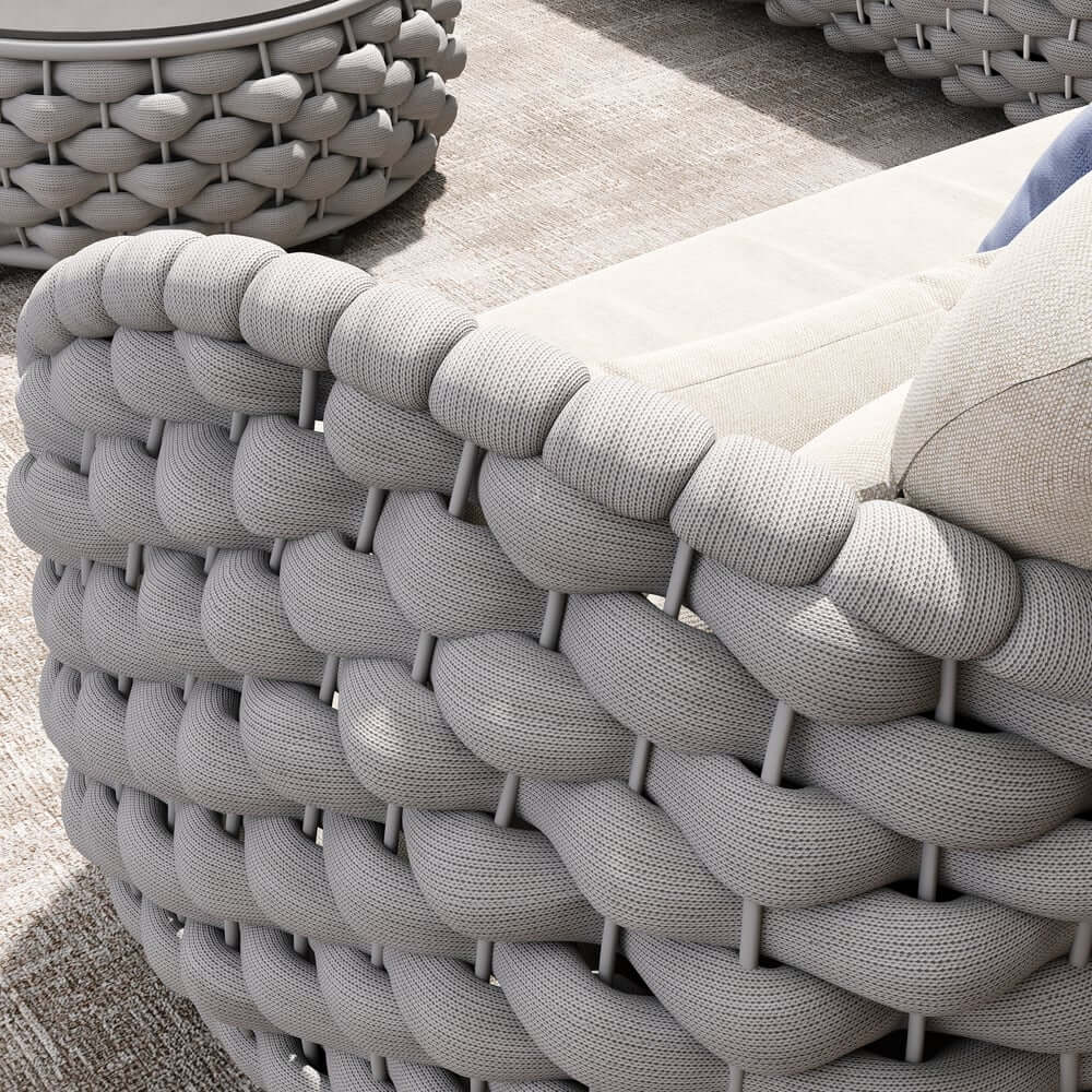 Stirling Outdoor Sofa Set with Woven Rope and Stone Top - Modern Design