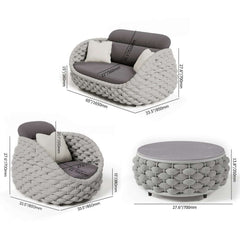 Stirling Outdoor Sofa Set with Woven Rope and Stone Top - Modern Design Dimensions