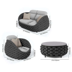 Stirling Outdoor Sofa Set with Woven Rope and Stone Top - Modern Design Dimensions