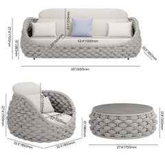 Stirling Outdoor Sofa Set with Woven Rope and Stone Top - Modern Design Dimensions