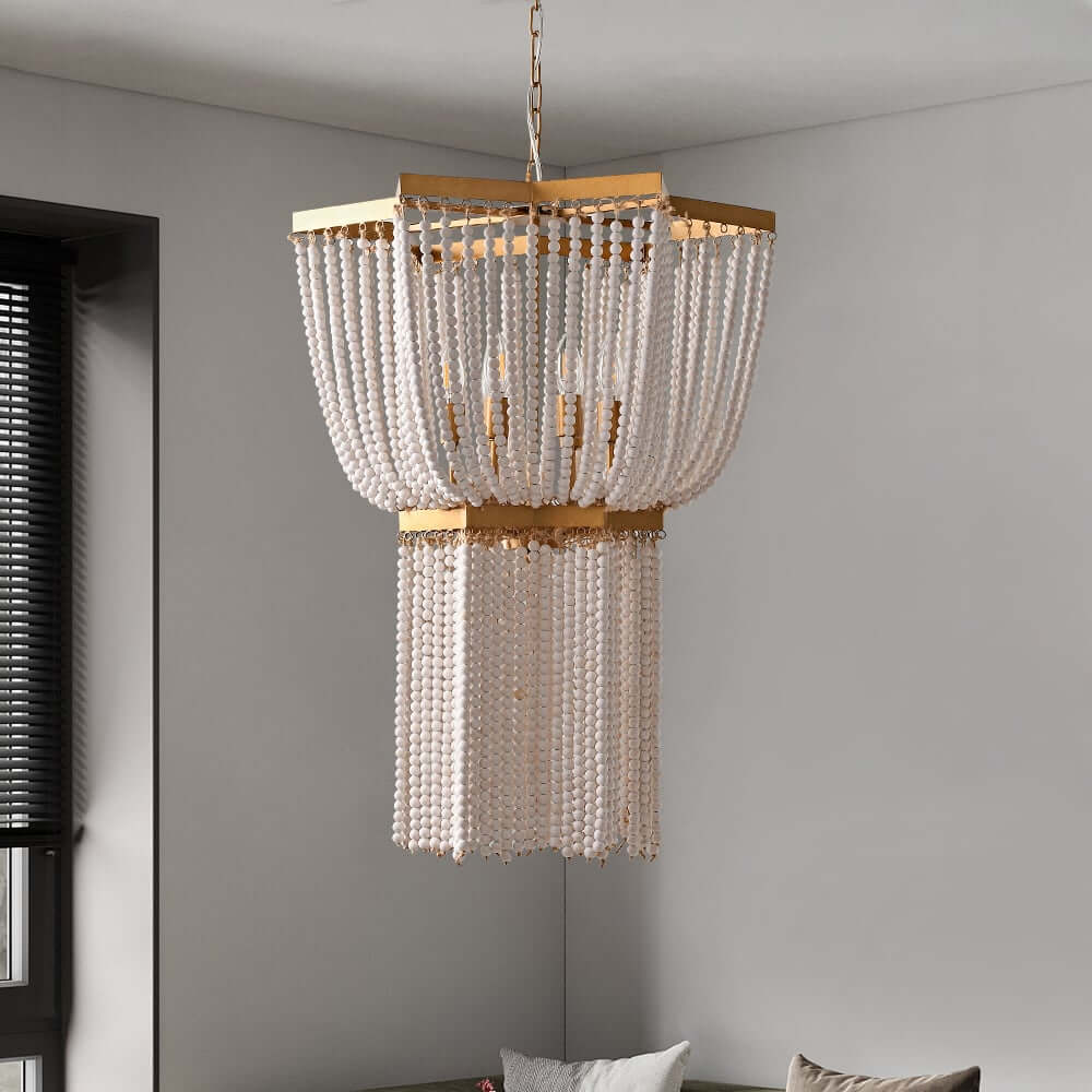 Stunning Gold Double Star Beaded Chandelier - Boho 6-Light Design