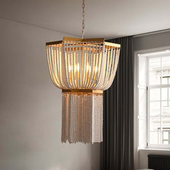 Stunning Gold Double Star Beaded Chandelier - Boho 6-Light Design