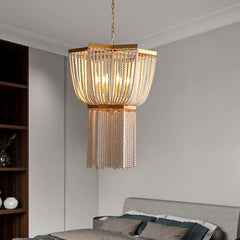 Stunning Gold Double Star Beaded Chandelier - Boho 6-Light Design