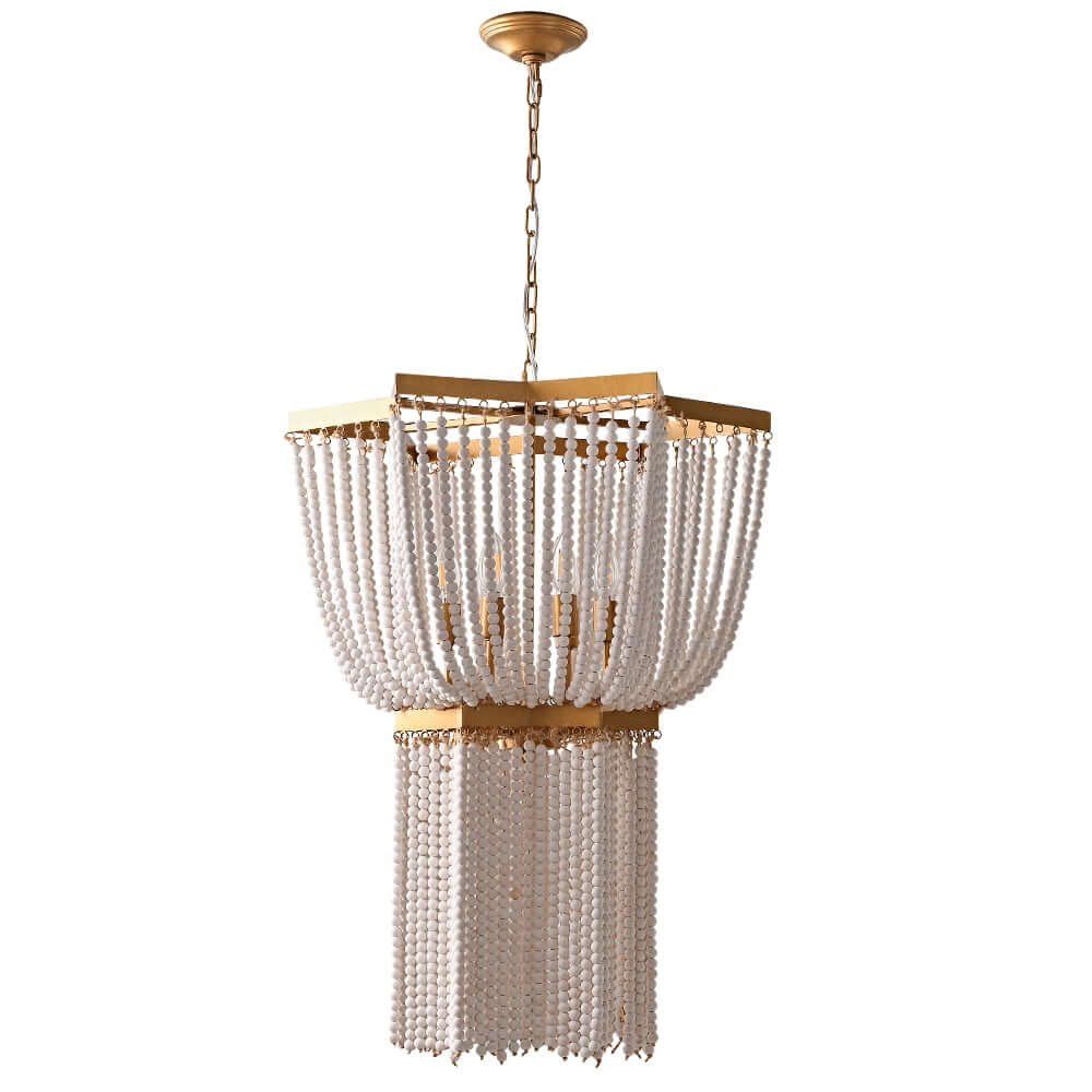 Stunning Gold Double Star Beaded Chandelier - Boho 6-Light Design