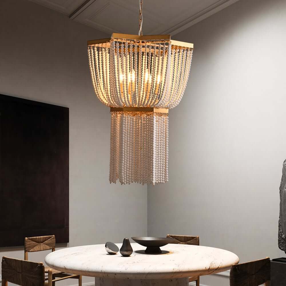 Stunning Gold Double Star Beaded Chandelier - Boho 6-Light Design Main Product Image