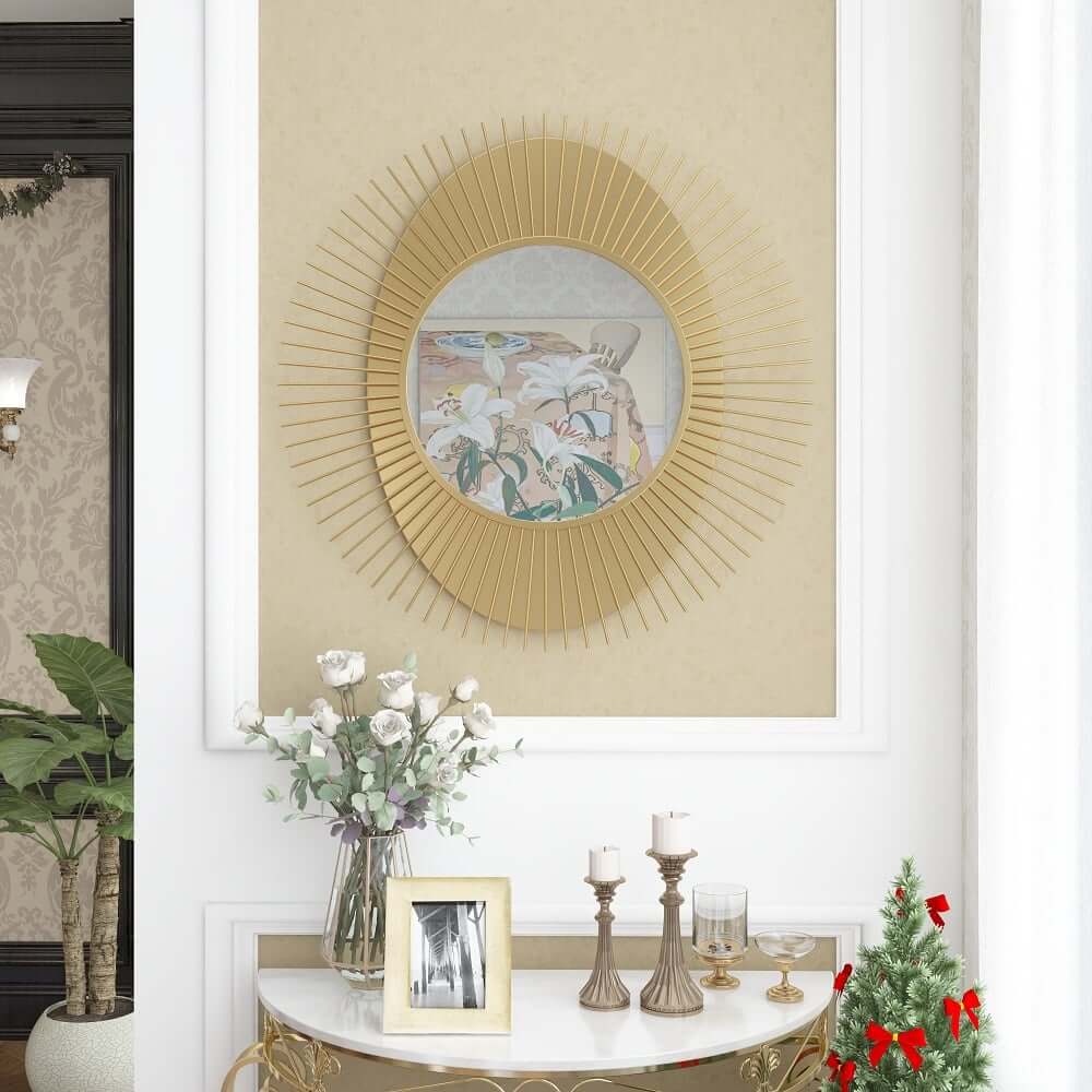 Sunburst Gold Metal Wall Mirror Accent Oval Glam Decor