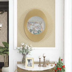 Sunburst Gold Metal Wall Mirror Accent Oval Glam Decor