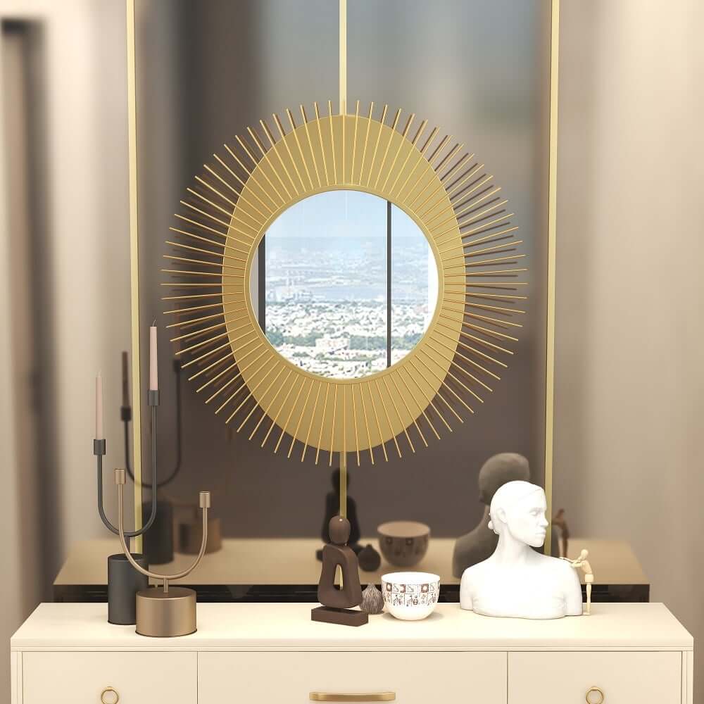 Sunburst Gold Metal Wall Mirror Accent Oval Glam Decor