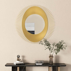Sunburst Gold Metal Wall Mirror Accent Oval Glam Decor