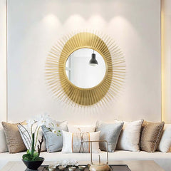 Sunburst Gold Metal Wall Mirror Accent Oval Glam Decor