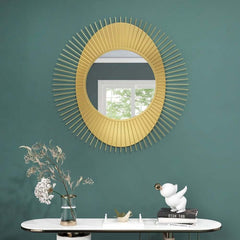 Sunburst Gold Metal Wall Mirror Accent Oval Glam Decor