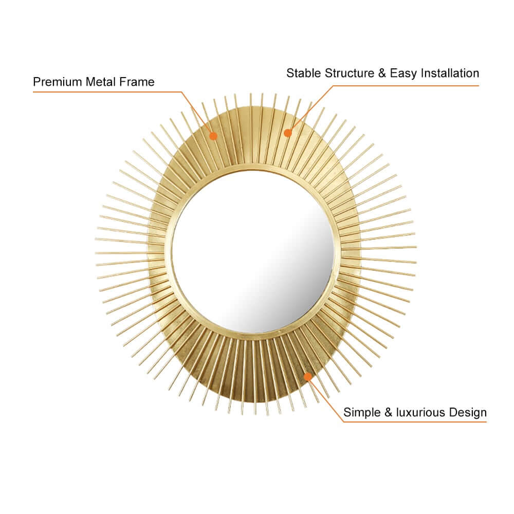 Sunburst Gold Metal Wall Mirror Accent Oval Glam Decor