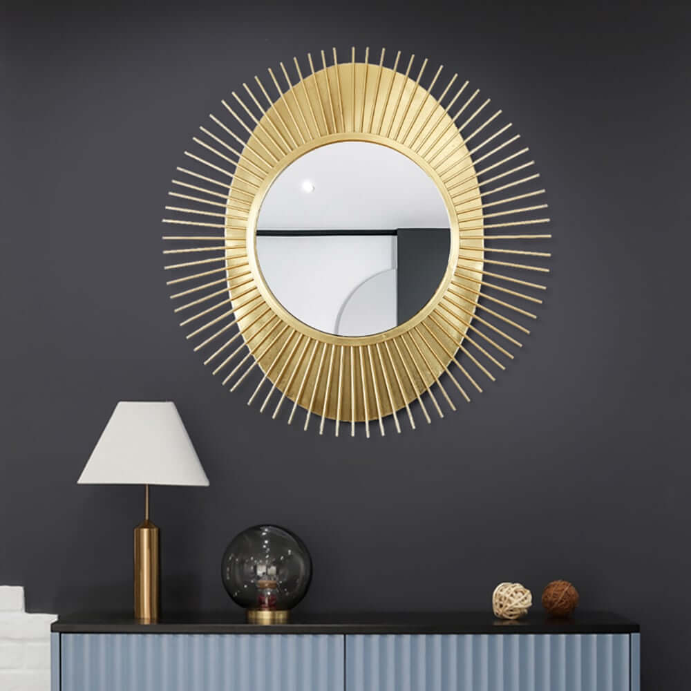 Sunburst Gold Metal Wall Mirror Accent Oval Glam Decor Main Product Image