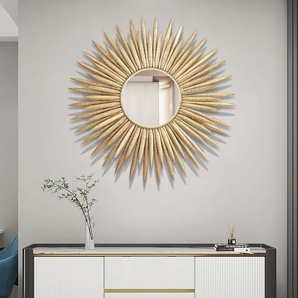 Sunburst Wall Mirror in Gold Metal Frame – Glam Accent Mirror