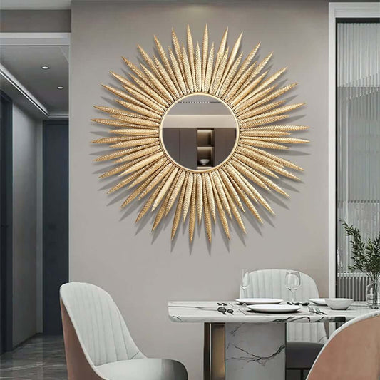 Sunburst Wall Mirror in Gold Metal Frame – Glam Accent Mirror
