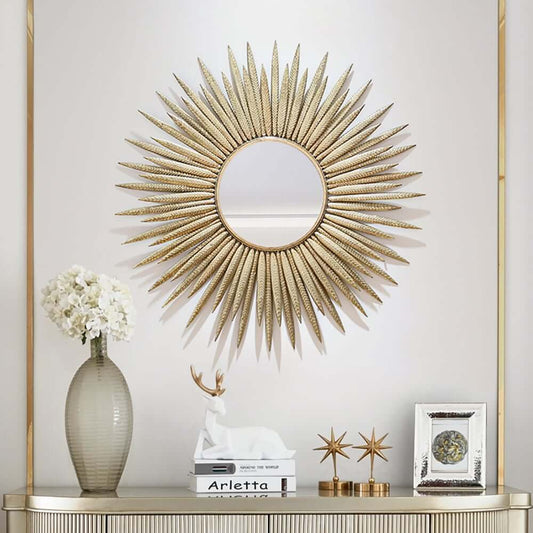 Sunburst Wall Mirror in Gold Metal Frame – Glam Accent Mirror Main Product Image