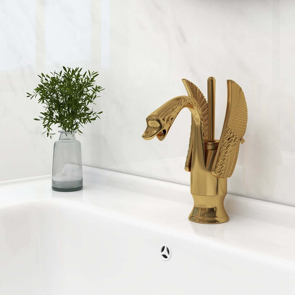 Swan Collection Traditional Gold Bathroom Faucet with Lever Handle