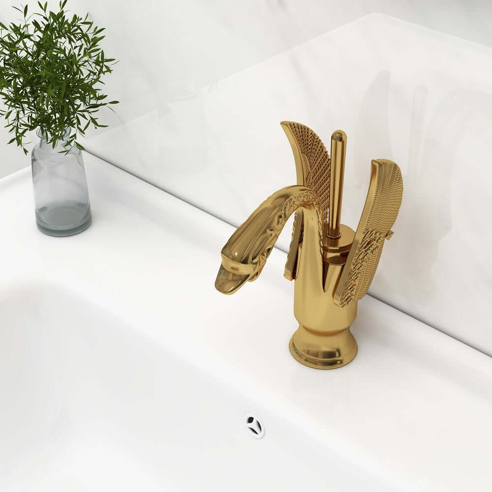 Swan Collection Traditional Gold Bathroom Faucet with Lever Handle