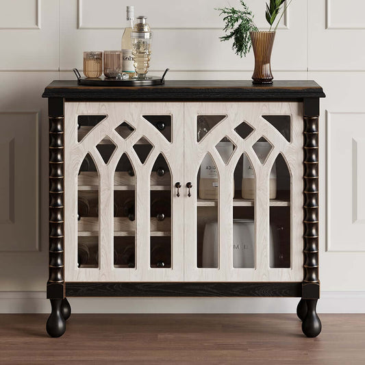Traditional Black MDF Bar Cabinet With Glass Doors