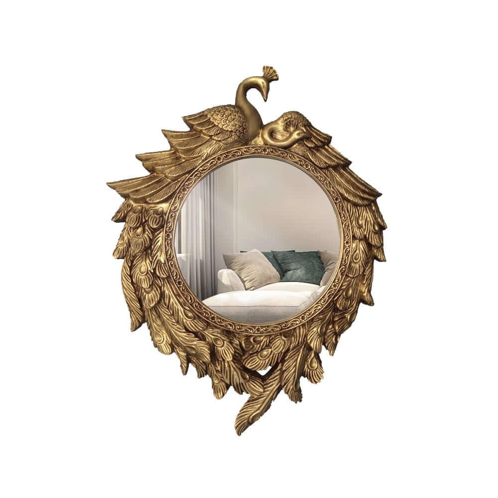 Traditional Bronze Resin Wall Mirror with Peacock Design