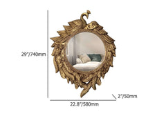 Traditional Bronze Resin Wall Mirror with Peacock Design Dimensions