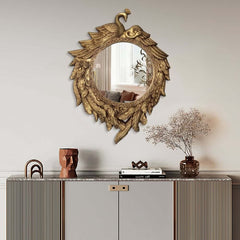 Traditional Bronze Resin Wall Mirror with Peacock Design Main Product Image