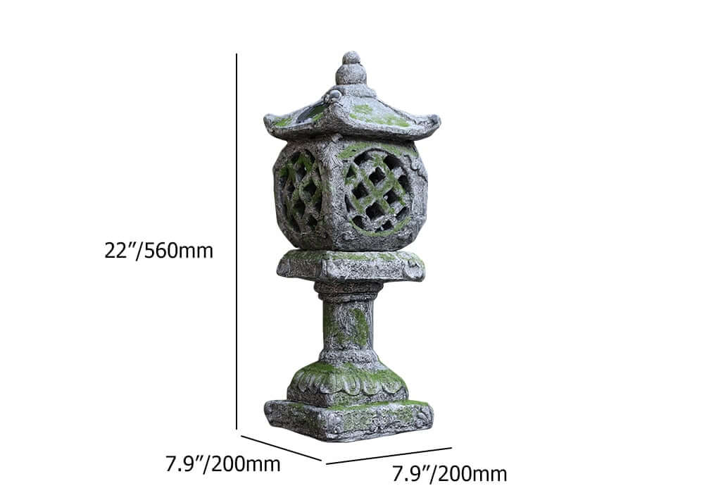Traditional Concrete Gray Solar Lantern Sculpture - Weather-Resistant Resin Dimensions