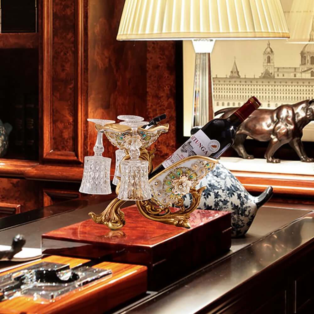 Traditional Gold Resin Wine Bottle Holder Rack