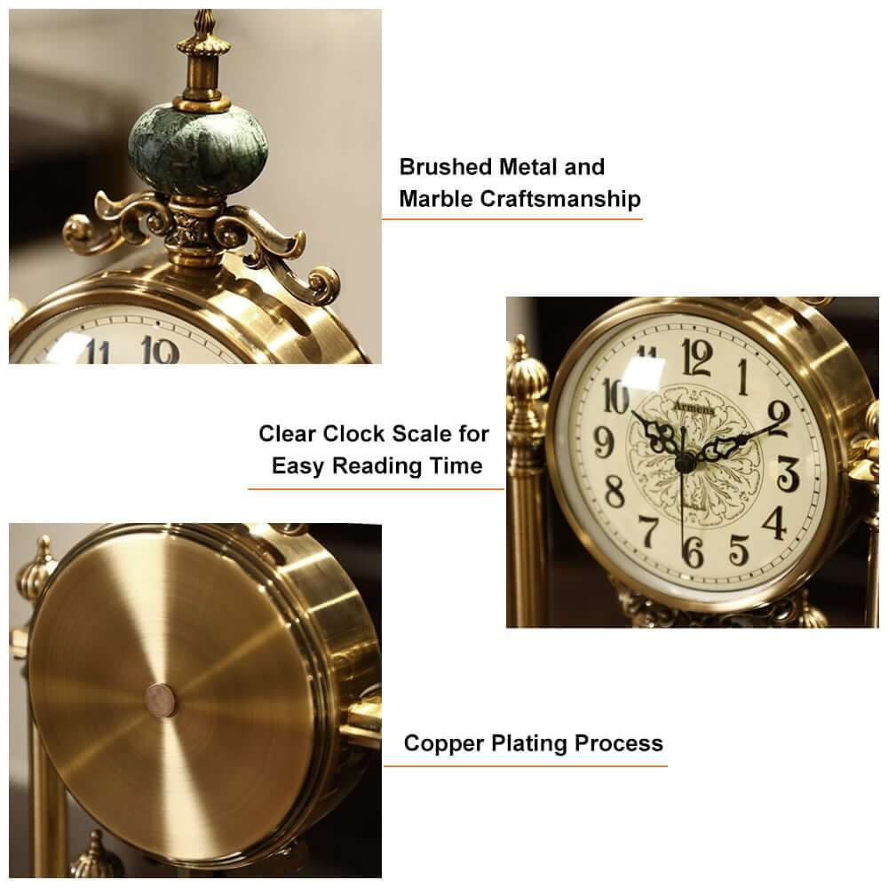 Traditional Marble Mantel & Tabletop Clock with Bronze Finish