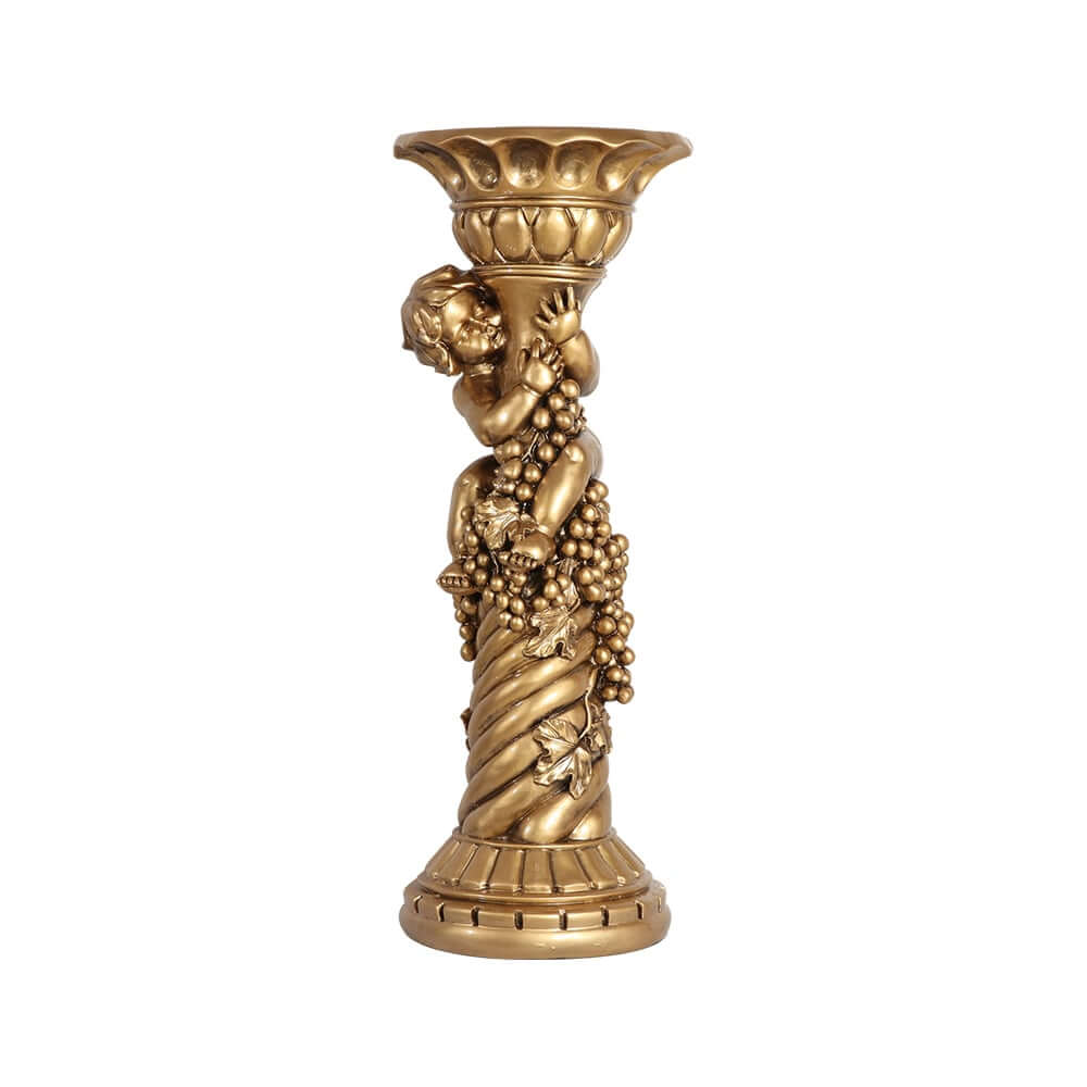 Traditional Resin Cylinder Pedestal Plant Stand in Gold Finish