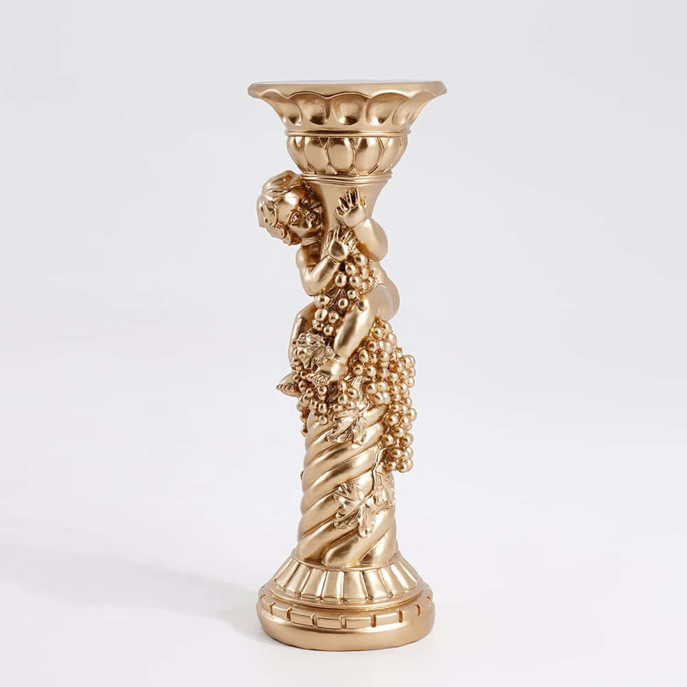Traditional Resin Cylinder Pedestal Plant Stand in Gold Finish