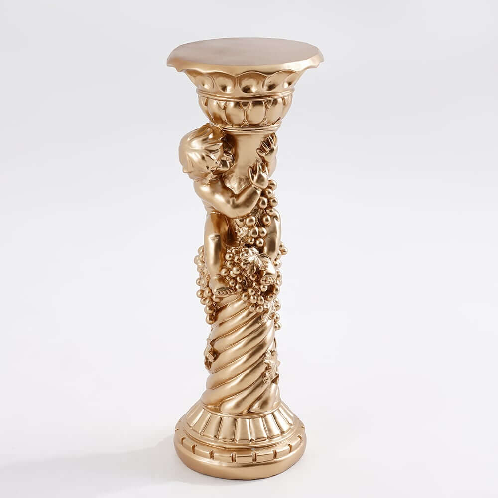 Traditional Resin Cylinder Pedestal Plant Stand in Gold Finish