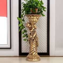 Traditional Resin Cylinder Pedestal Plant Stand in Gold Finish