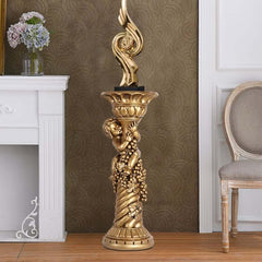 Traditional Resin Cylinder Pedestal Plant Stand in Gold Finish