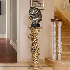 Traditional Resin Cylinder Pedestal Plant Stand in Gold Finish