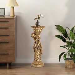 Traditional Resin Cylinder Pedestal Plant Stand in Gold Finish