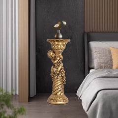 Traditional Resin Cylinder Pedestal Plant Stand in Gold Finish