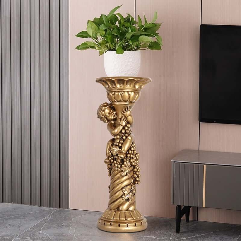 Traditional Resin Cylinder Pedestal Plant Stand in Gold Finish Main Product Image