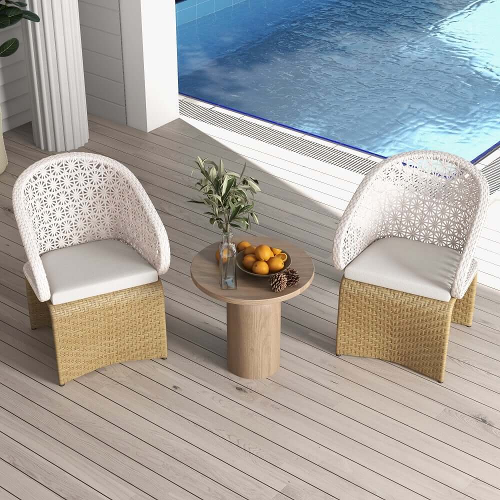 Traditional White Rattan Outdoor Dining Armchair Set of 2