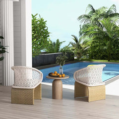 Traditional White Rattan Outdoor Dining Armchair Set of 2