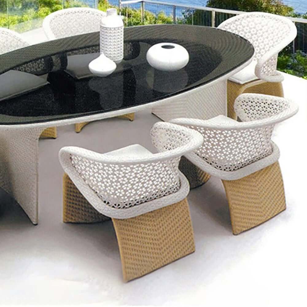Traditional White Rattan Outdoor Dining Armchair Set of 2