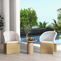 Traditional White Rattan Outdoor Dining Armchair Set of 2