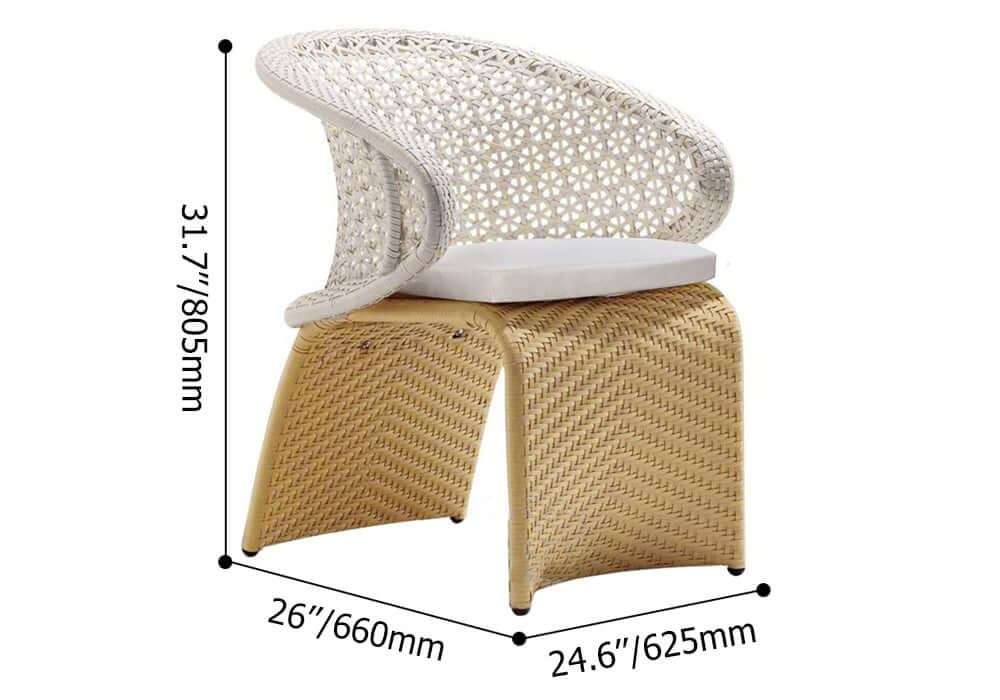 Traditional White Rattan Outdoor Dining Armchair Set of 2 Dimensions