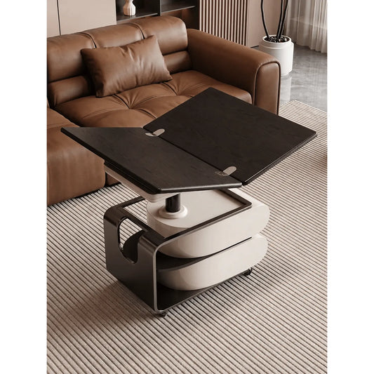 Two-Tone Lift Top Coffee Table with Drawers, Open Shelves and Rounded Profile