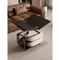 Two-Tone Lift Top Coffee Table with Drawers, Open Shelves and Rounded Profile