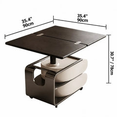 Two-Tone Lift Top Coffee Table with Drawers, Open Shelves and Rounded Profile Dimensions