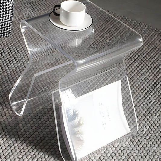 Ultra-Modern Clear Side Table with Integrated Book Holder