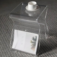 Ultra-Modern Clear Side Table with Integrated Book Holder