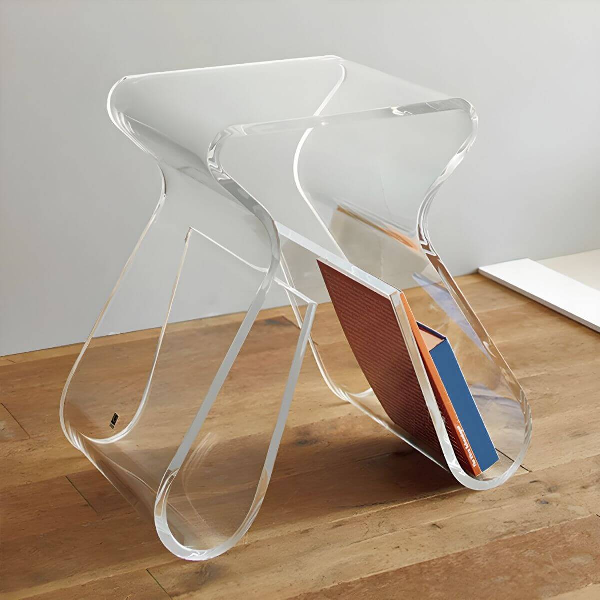 Ultra-Modern Clear Side Table with Integrated Book Holder Main Product Image